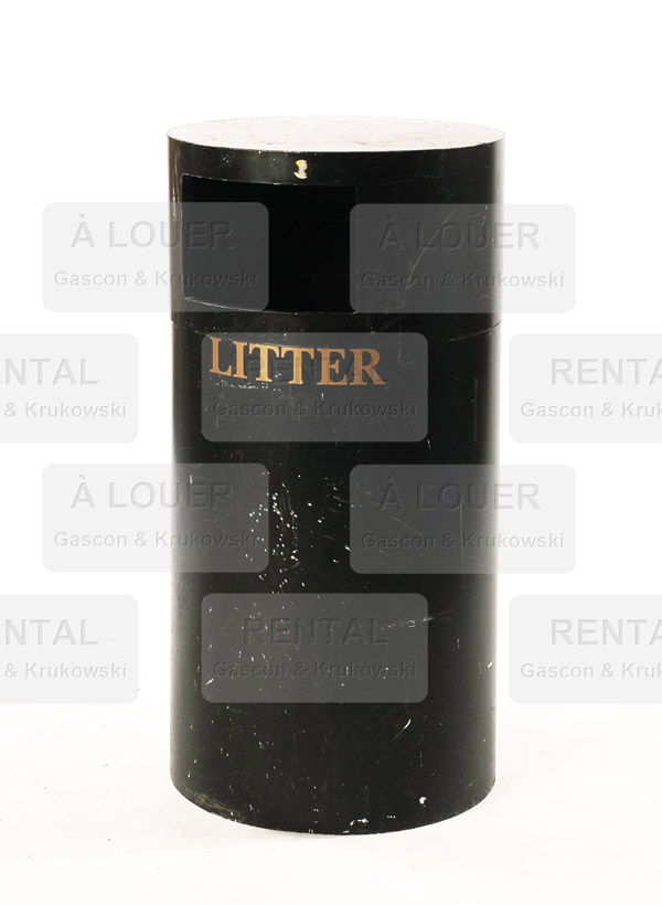 Poubelle de rue anglaise cylindre plastique noir (inscription LITTER retirée)
