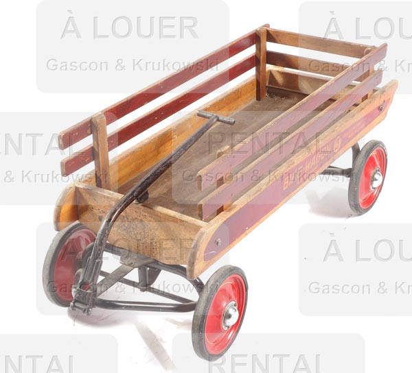 Chariot / traîneau d’enfant en bois avec barrière