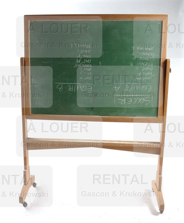 Tableau d’école pivotant 2 côtés, ardoise verte ou noir structure en bois sur roulettes